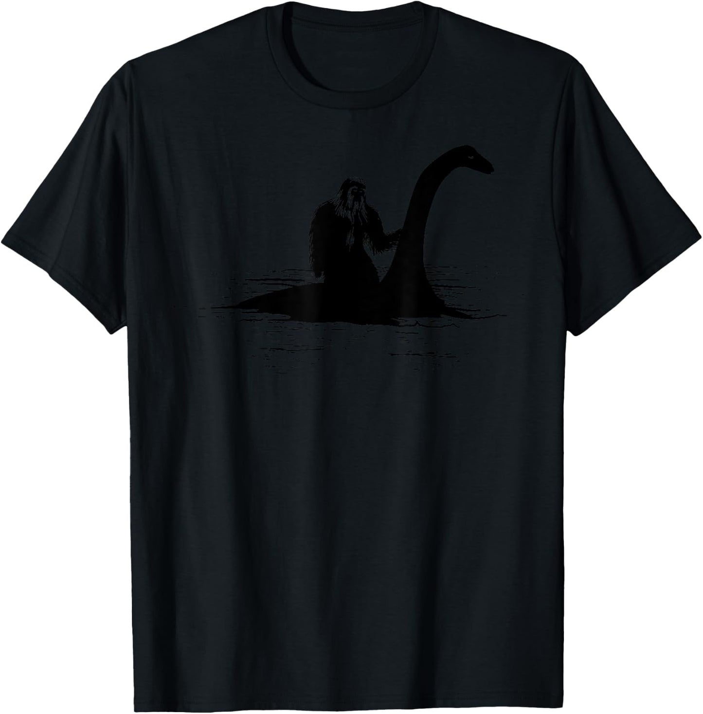 Bigfoot Riding Loch Ness Monster Cute Sasquatch Gift T-Shirt - T-Shirt | Black