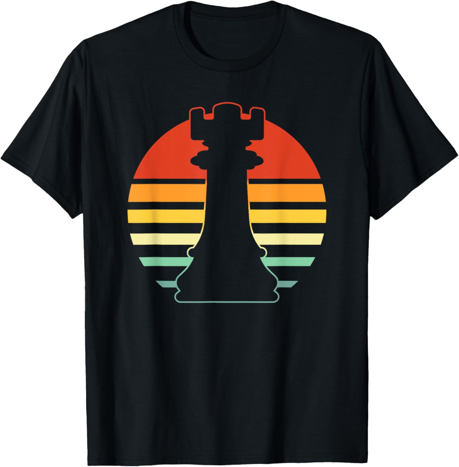 Retro Sunset Rook Chess , Women, Kids, Chess Lovers - Black, Small, Short Sleeve T-Shirt - T-Shirt | Black