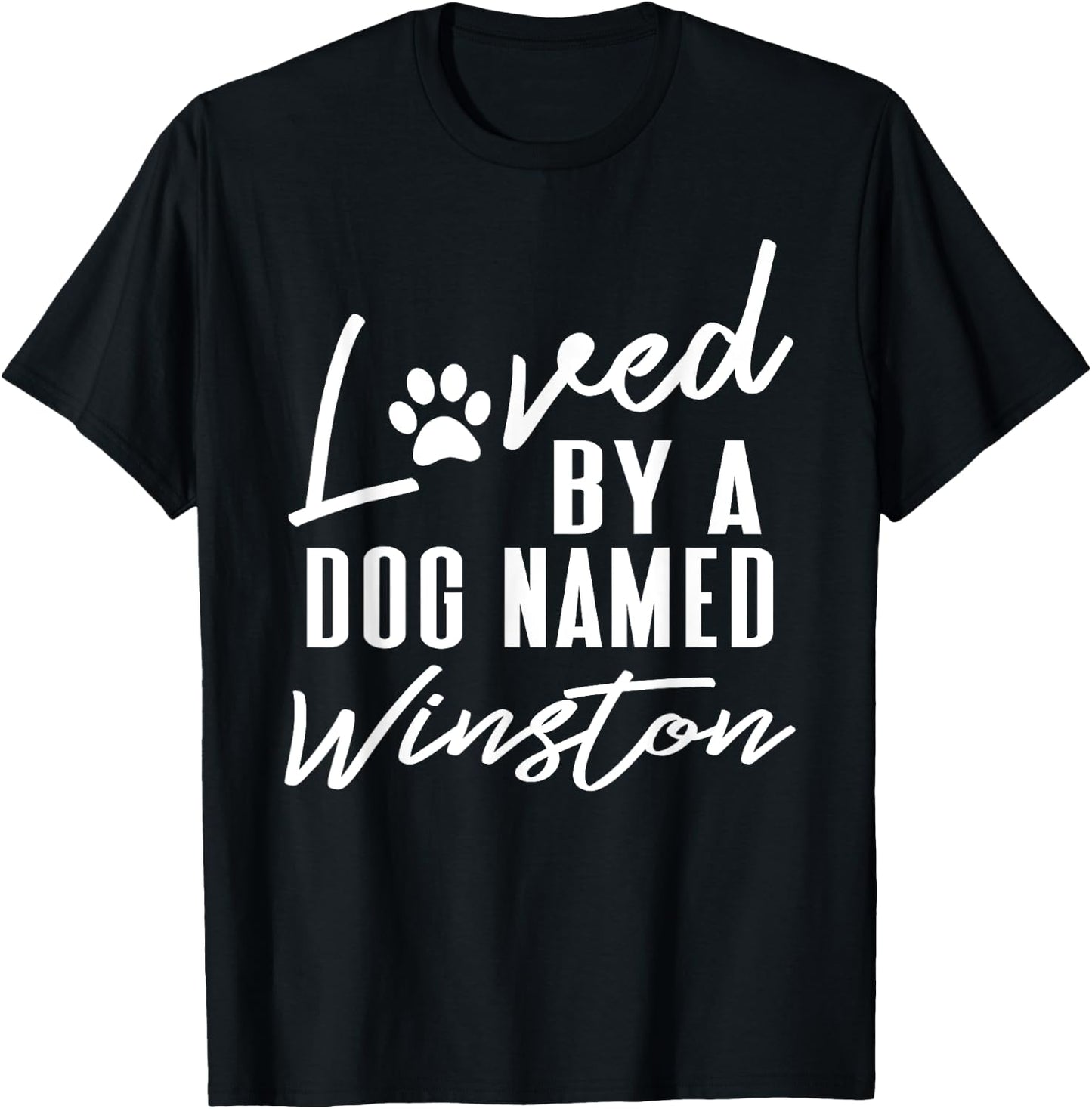 Personalized Dog Name Winston - Pet Lover Paw Print Women Kids T-Shirt - T-Shirt | Black