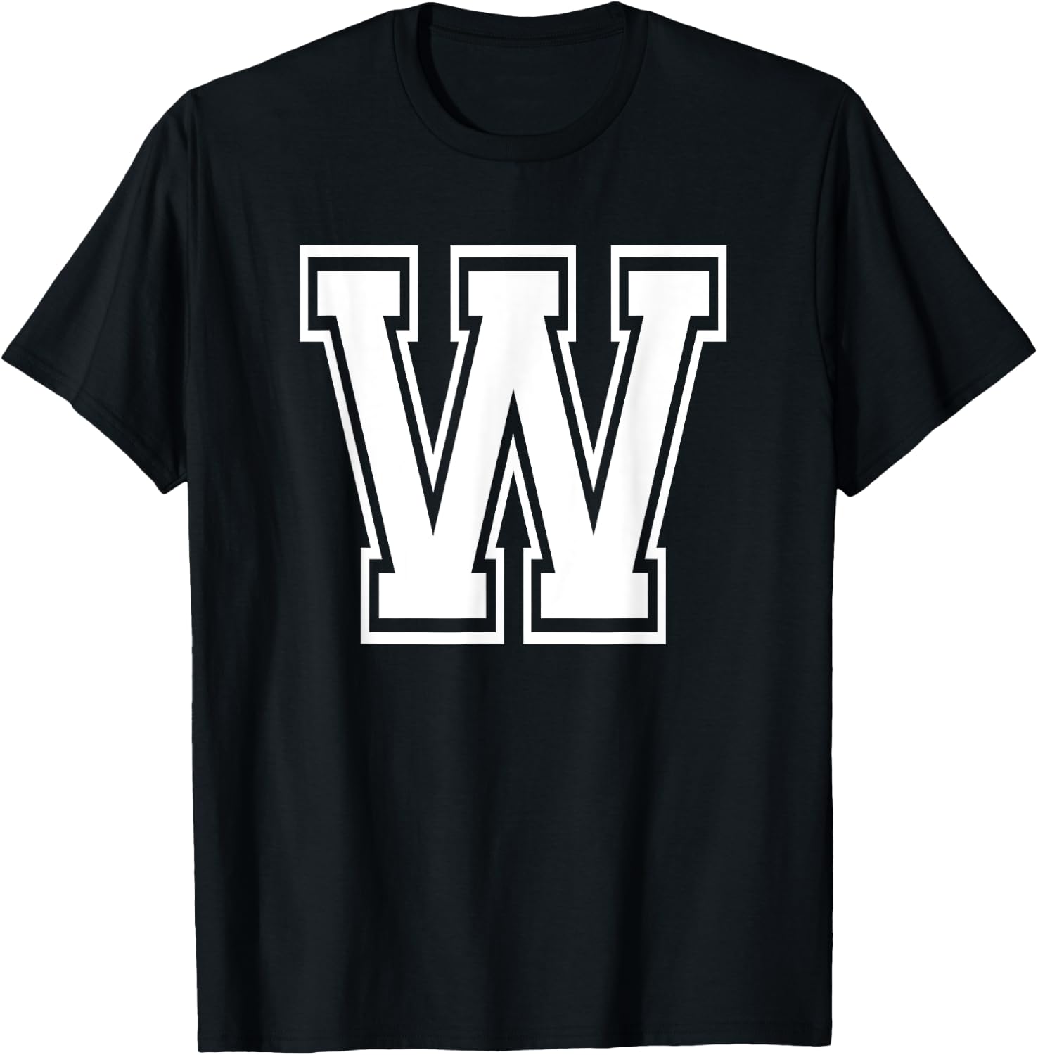 Letter W Name Initial Varsity Alphabet Monogram T-Shirt - T-Shirt | Black