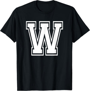 Letter W Name Initial Varsity Alphabet Monogram T-Shirt - T-Shirt | Black