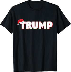 Santa Hat Trump Xmas Funny Christmas Trump T-Shirt - T-Shirt | Black