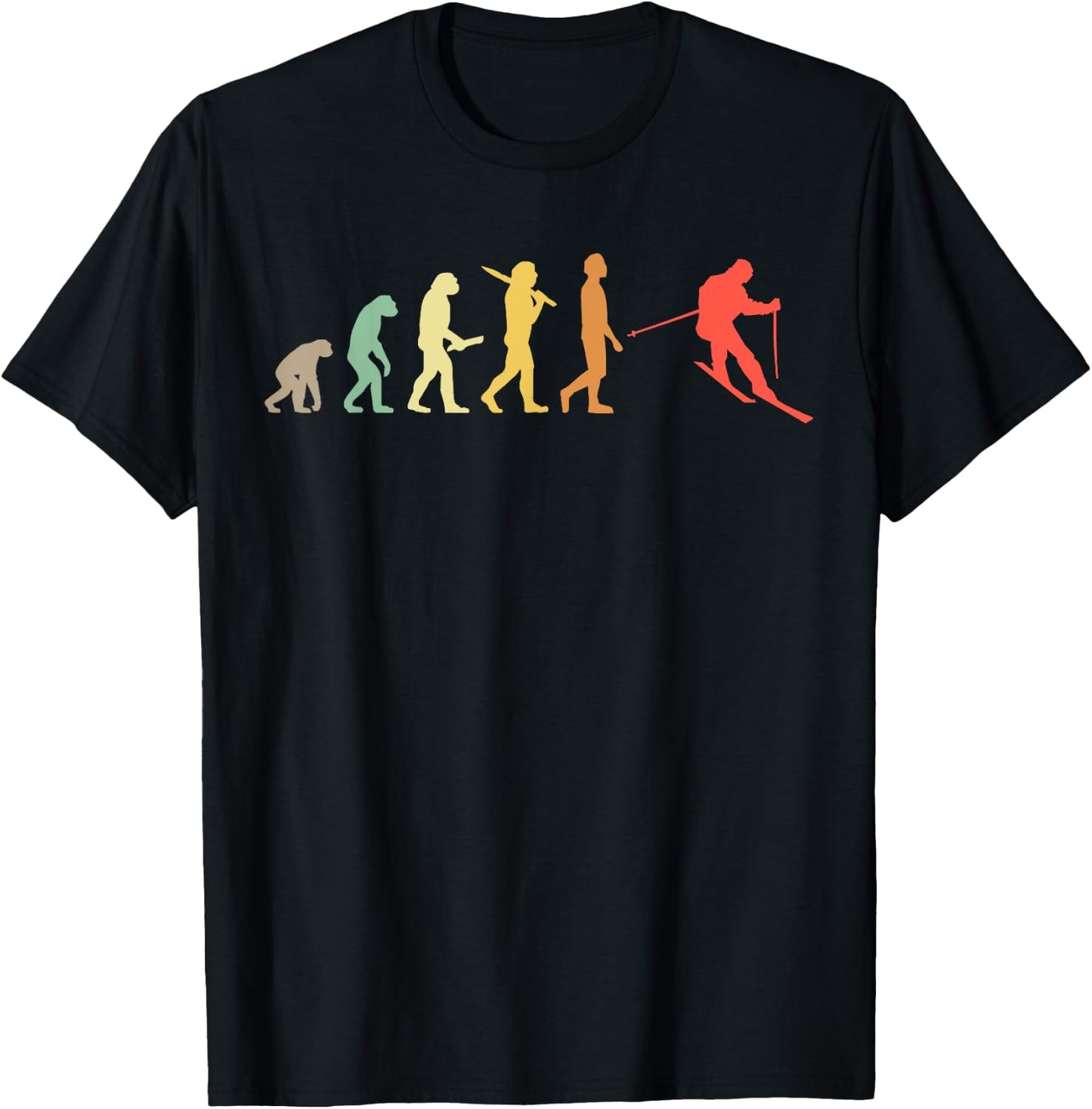 Retro Skiing Evolution Gift Skiers T-Shirt - T-Shirt | Black