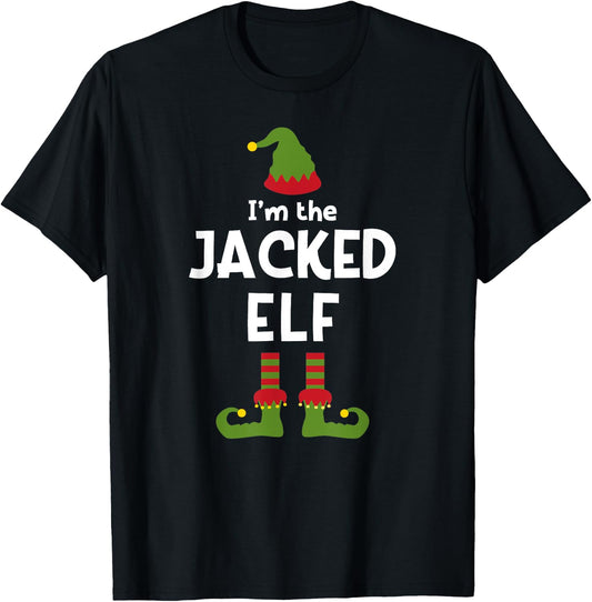 Fitness Elf Weight Lifting Christmas Party Pajamas T-Shirt - T-Shirt | Black