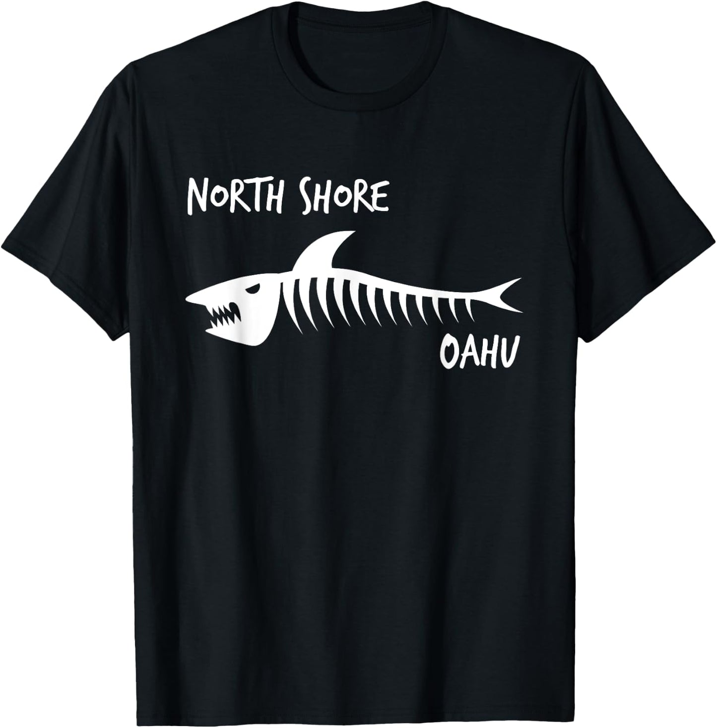 North Shore Oahu Shark Skeleton White Print T-Shirt - T-Shirt | Black