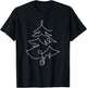 Minimalist Christmas Tree Line Art Holiday T-Shirt - T-Shirt | Black