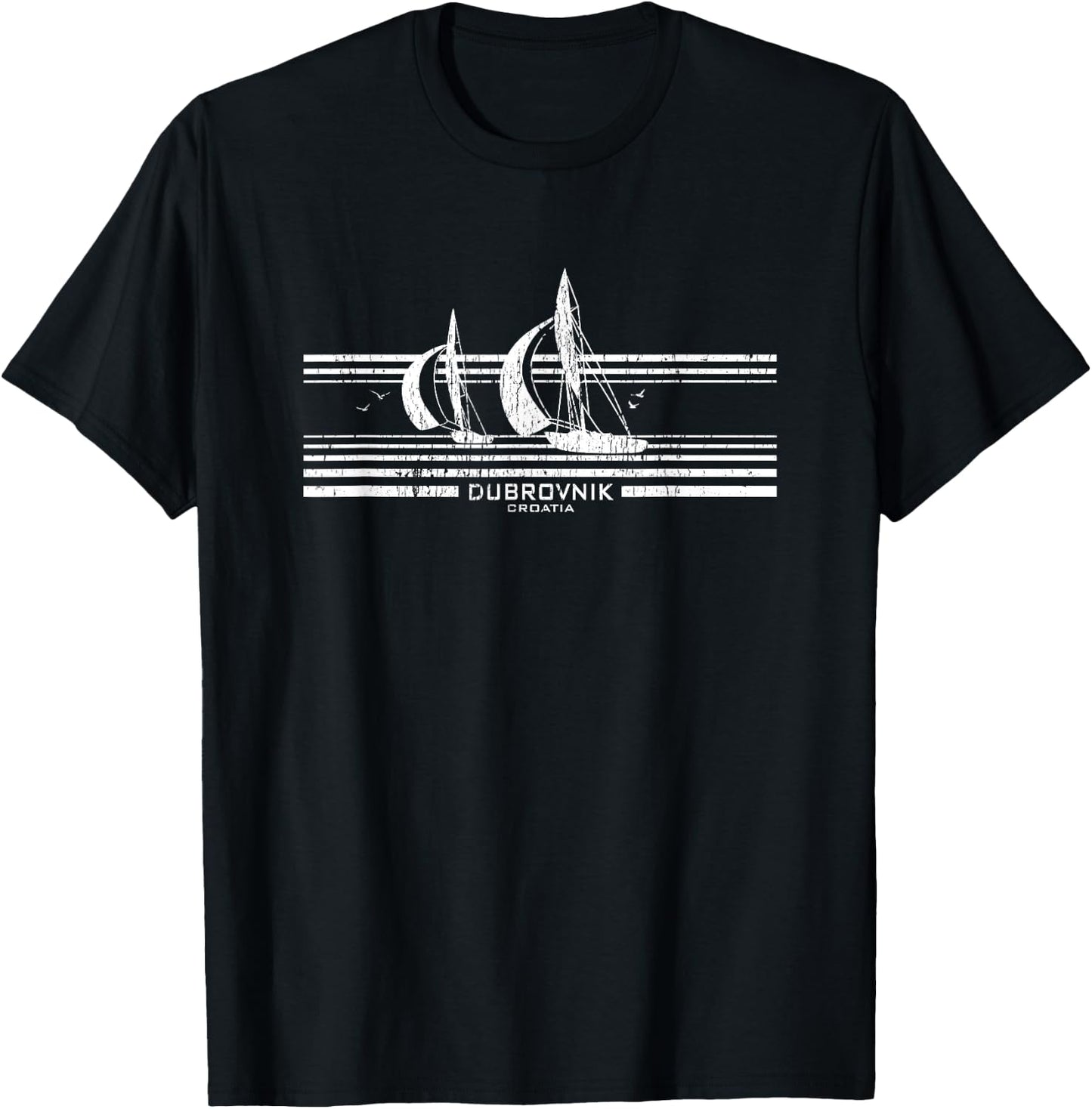 Dubrovnik Croatia Sailboat Vintage 70s T-Shirt - T-Shirt | Black
