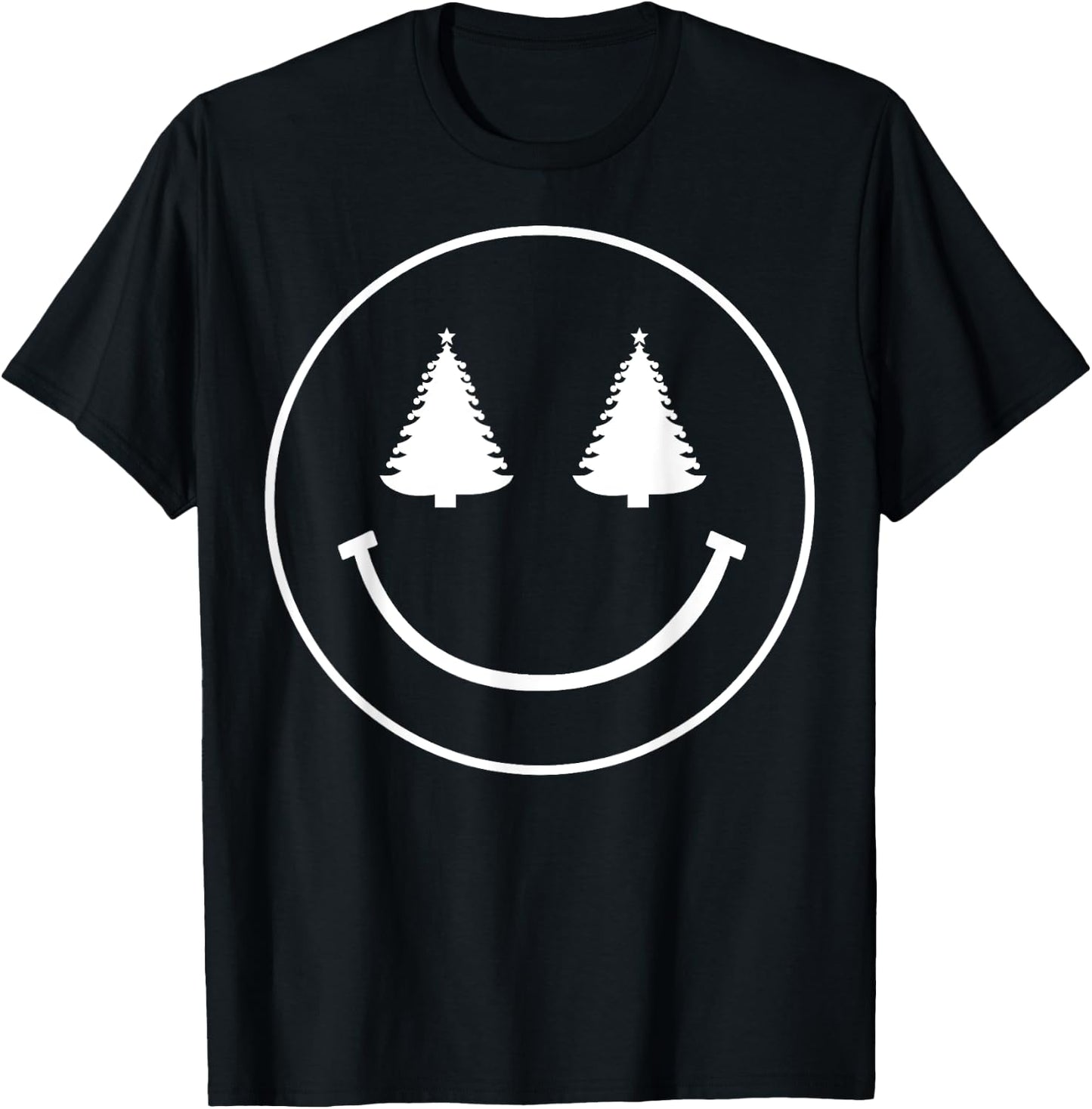 Christmas Tree Eyes Smiley Face T-Shirt - T-Shirt | Black