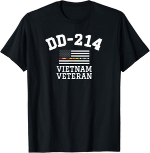 DD-214 Alumni Vietnam Veteran Thin Line Flag T-Shirt - T-Shirt | Black