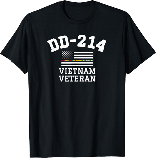DD-214 Alumni Vietnam Veteran Thin Line Flag T-Shirt - T-Shirt | Black