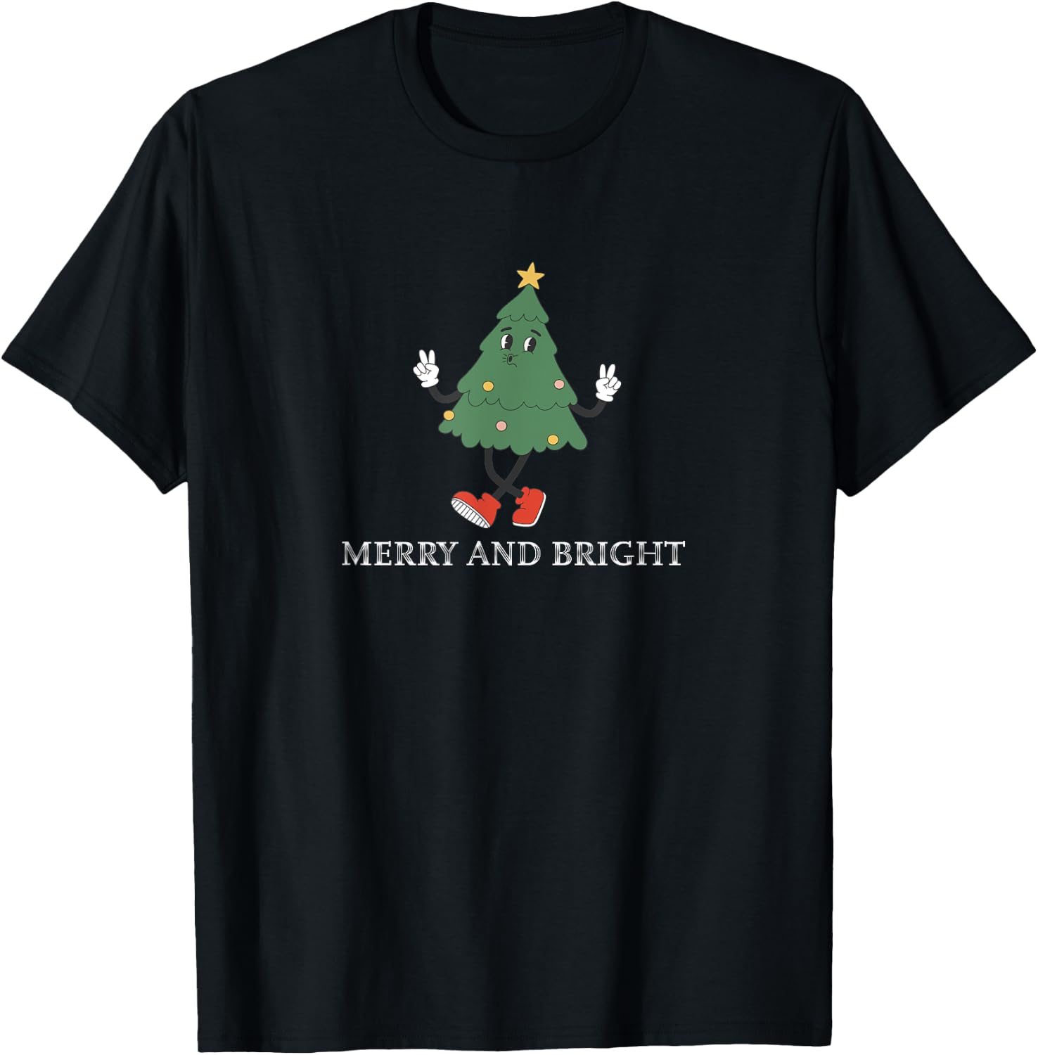 Merry And Bright Christmas Tree Character T-Shirt - T-Shirt | Black
