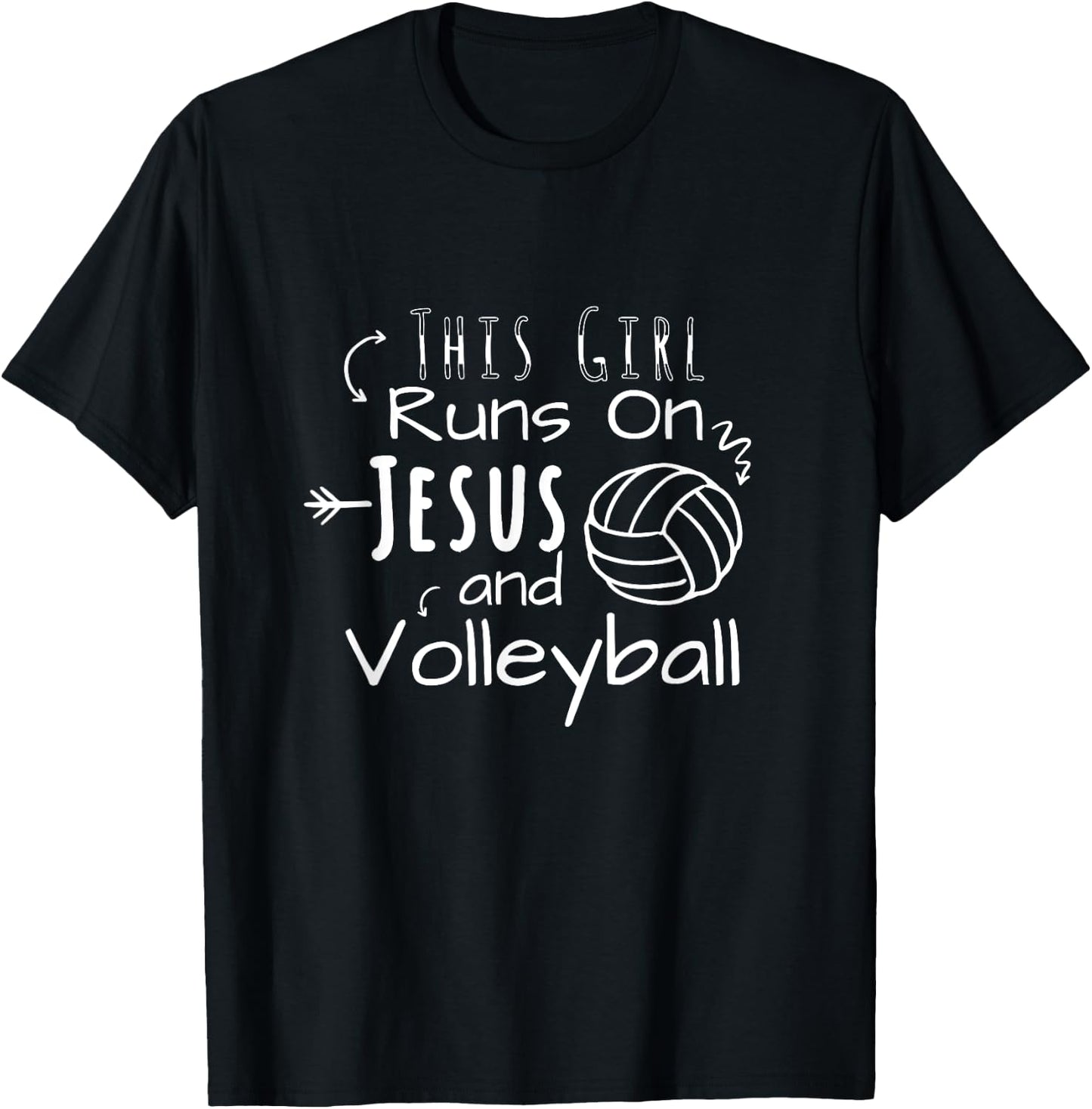 This Girl Runs On Jesus And Volleyball Christian T-Shirt - T-Shirt | Black