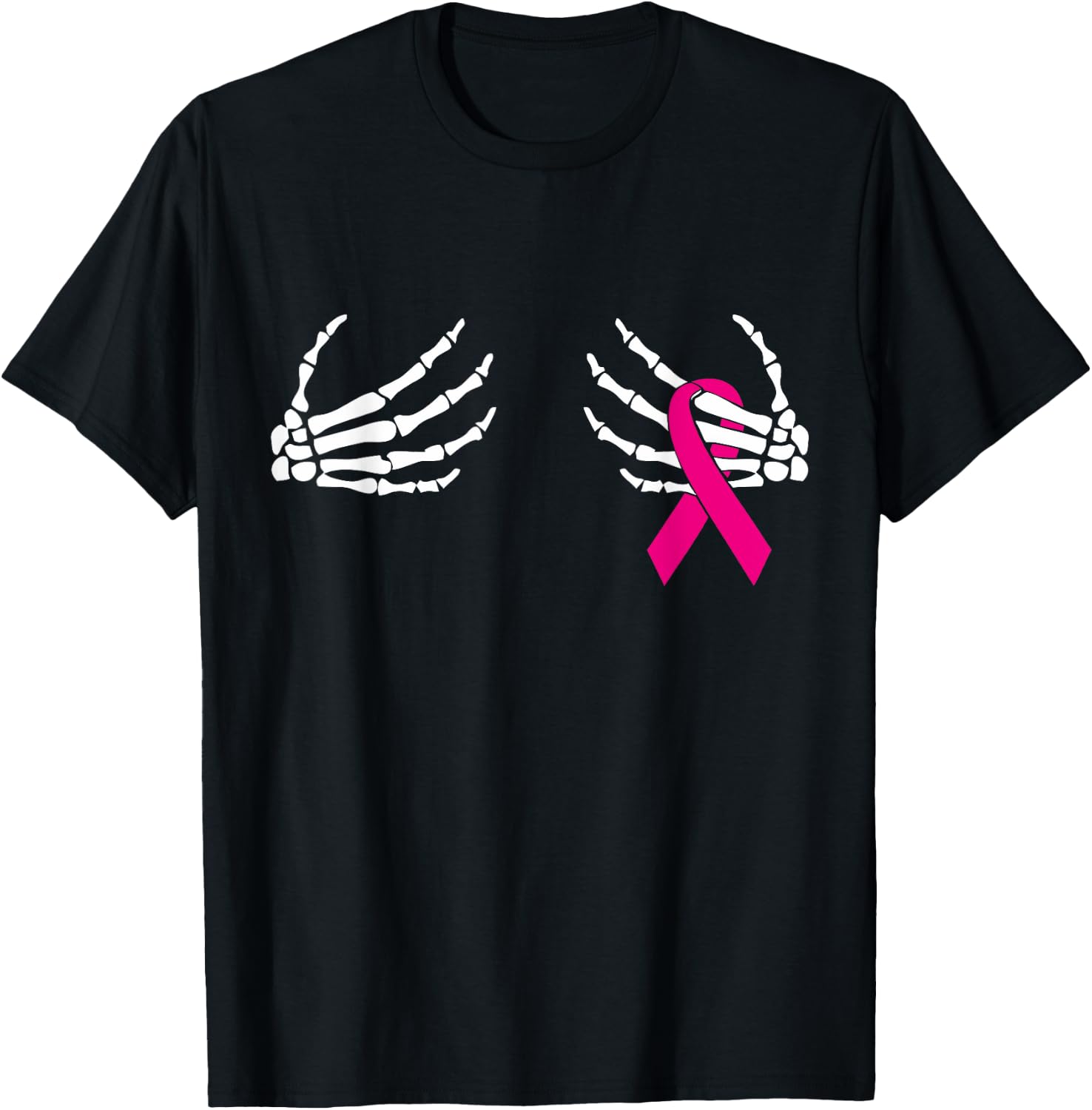 Skeleton Hands Breast Cancer Awareness Month Pink Ribbon T-Shirt - T-Shirt | Black