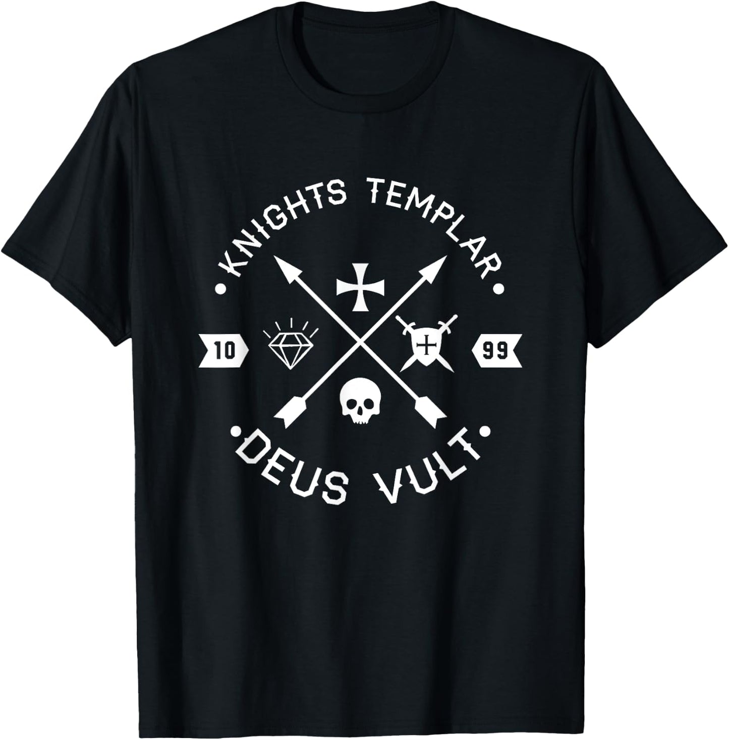 Knights Templar Deus Vult Retro Arrows Gift T-Shirt - T-Shirt | Black