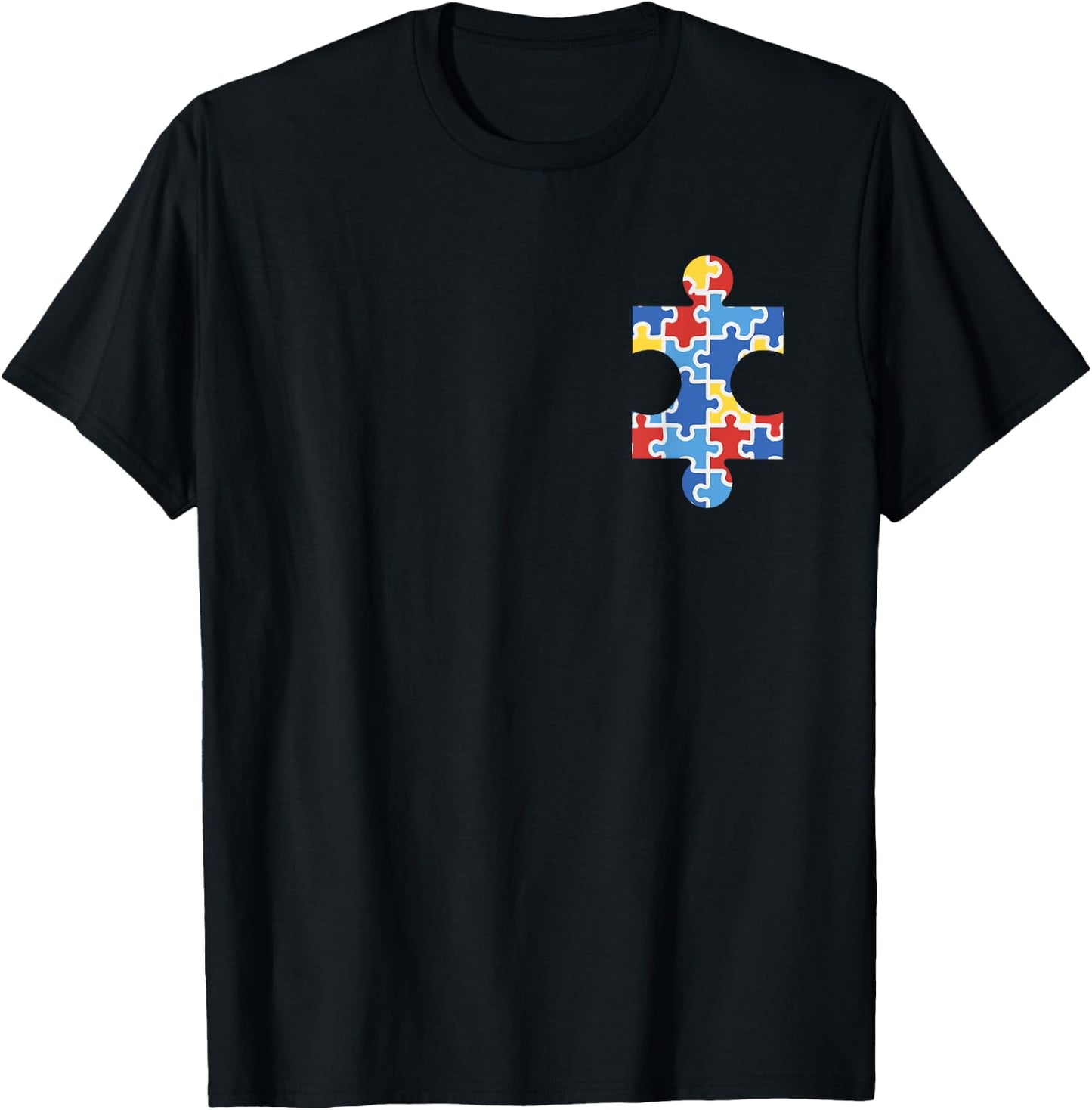 Autism Awareness Puzzle Piece Pocket Shirt Autistic Gift T-Shirt - T-Shirt | Black