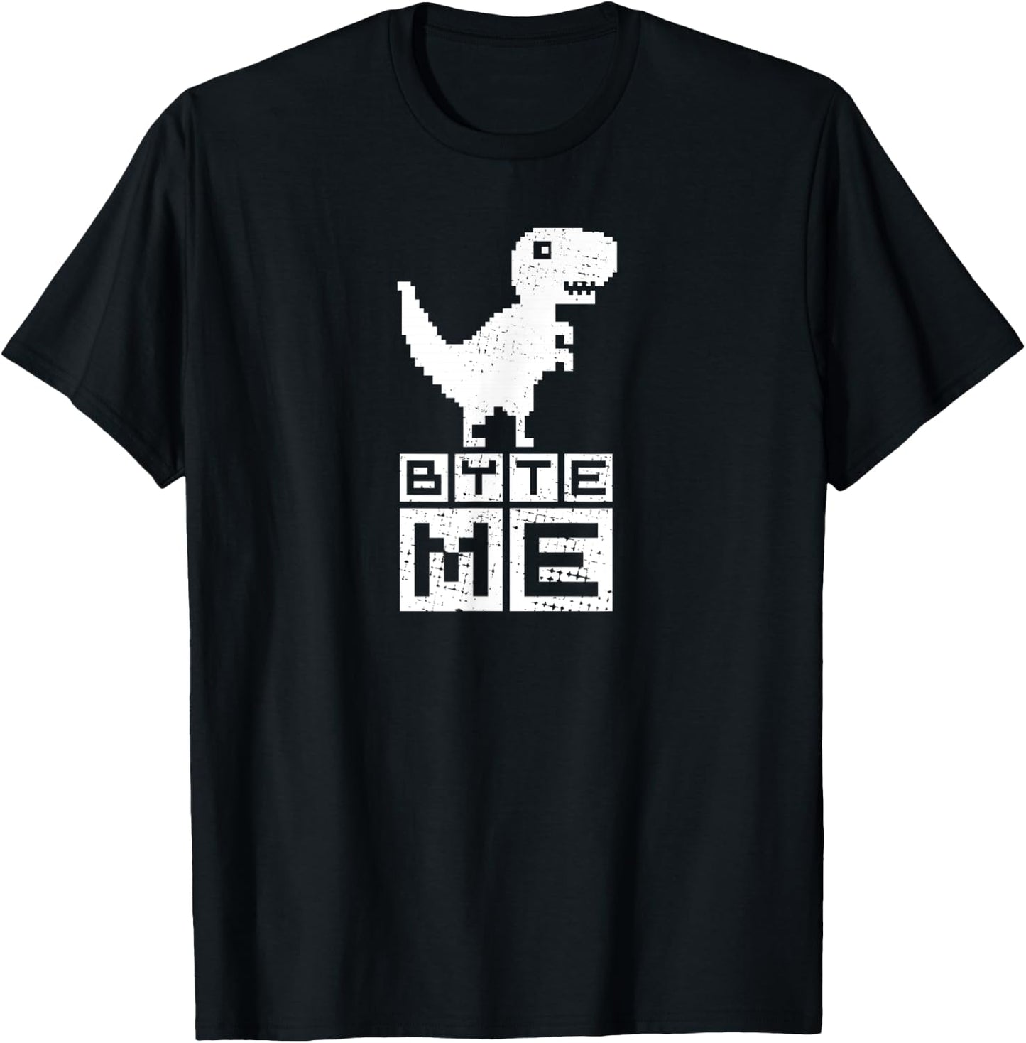 Byte Me Cute Pixel Dinosaur for Coding Geeks T-Shirt - T-Shirt | Black