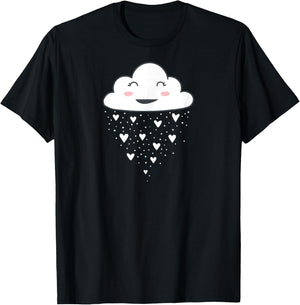 Awesome Funny White Cloud Rain Raindrop Hearts Print T-Shirt - T-Shirt | Black