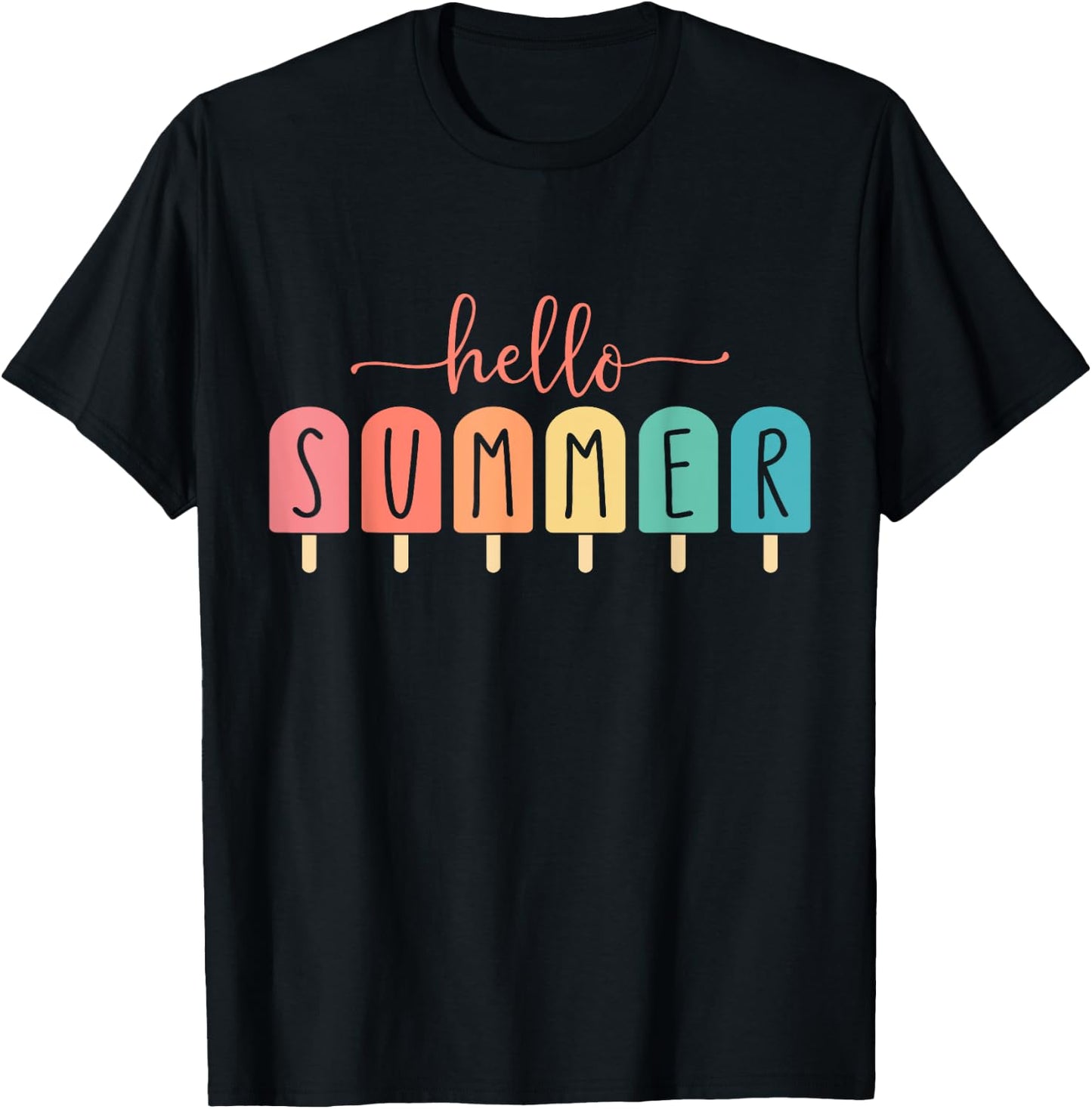 Hello Summer Vacation Ice Cream Popsicle Ice Lolly Gift Men Women Girls Kids T-Shirt - T-Shirt | Black