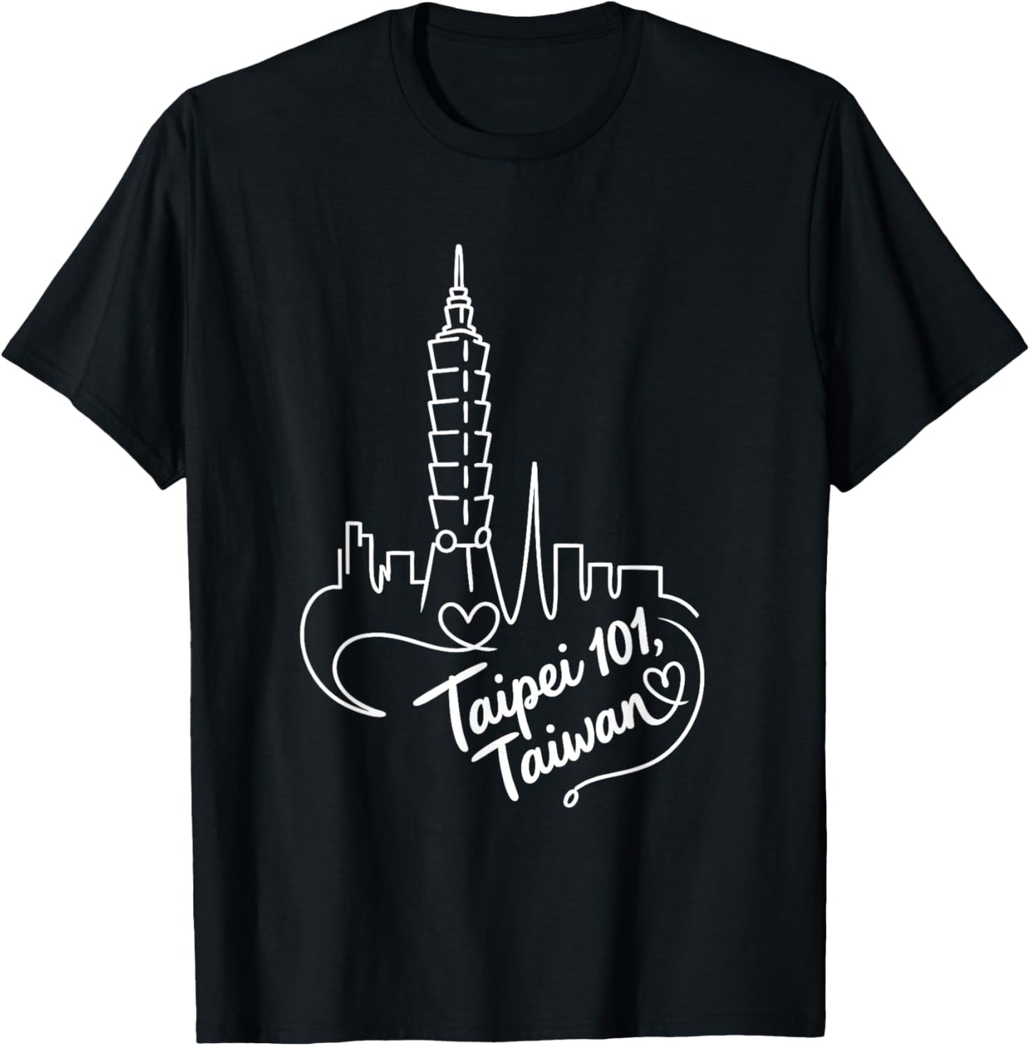 Taipei 101, Taiwan Romantic Signature Heart Art Souvenir T-Shirt - T-Shirt | Black