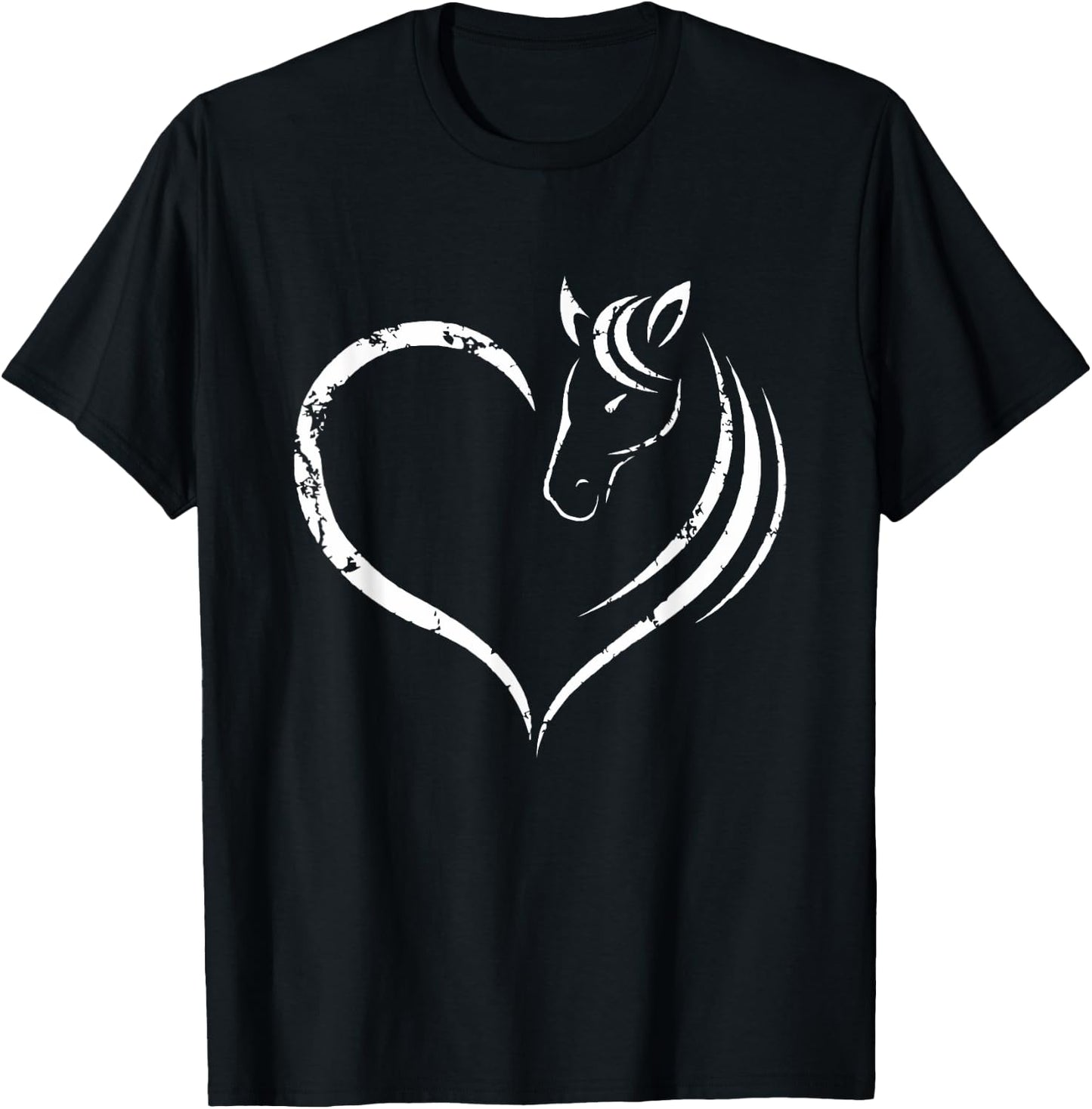 Horse Head Inside Heart Women Ladies Teens Gift T-Shirt - T-Shirt | Black