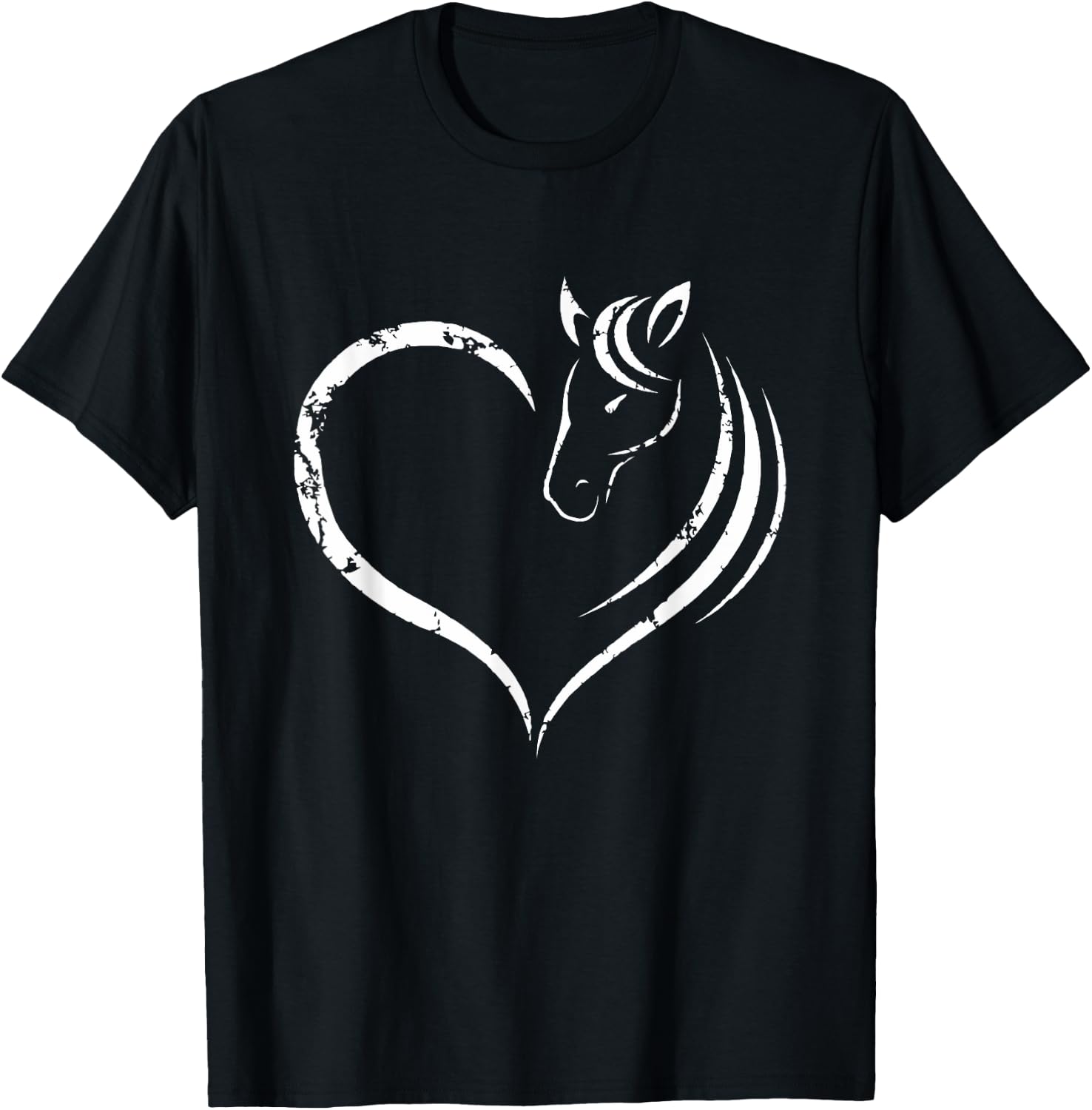 Horse Head Inside Heart Women Ladies Teens Gift T-Shirt - T-Shirt | Black