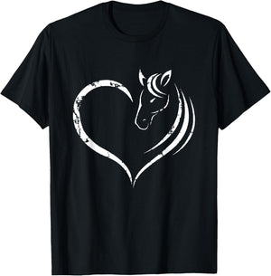 Horse Head Inside Heart Women Ladies Teens Gift T-Shirt - T-Shirt | Black