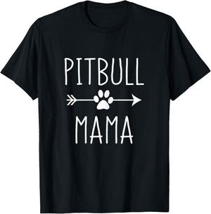 Pitbull Mama Dog Mom Funny Saying Pawprint Arrow T-Shirt - T-Shirt | Black