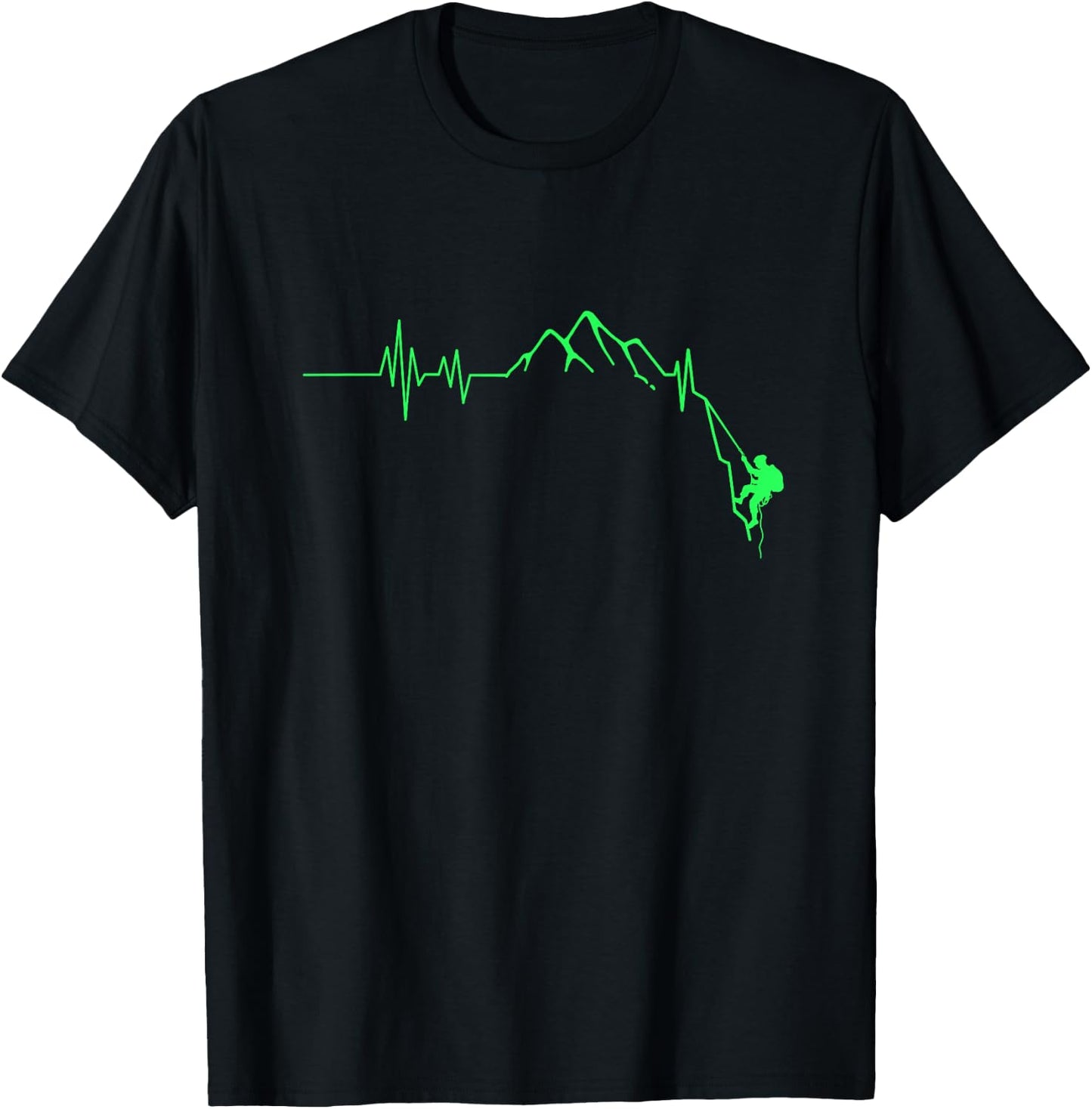 Rock Climbing Heartbeat Gift Print Climbing T-Shirt - T-Shirt | Black