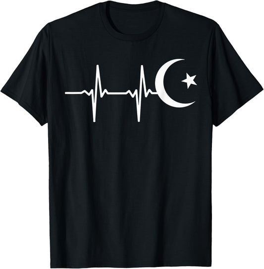 Muslim heartbeats, Ramadan Kareem moon Crescent Eid T-Shirt - T-Shirt | Black