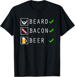 Beard Bacon Beer Funny Checklist Design T-Shirt - T-Shirt | Black