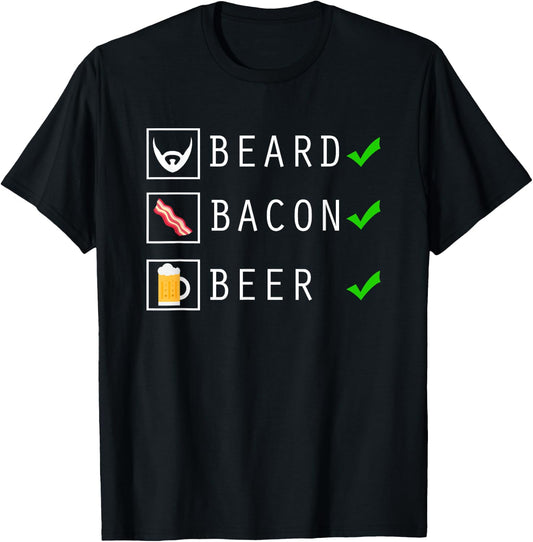 Beard Bacon Beer Funny Checklist Design T-Shirt - T-Shirt | Black