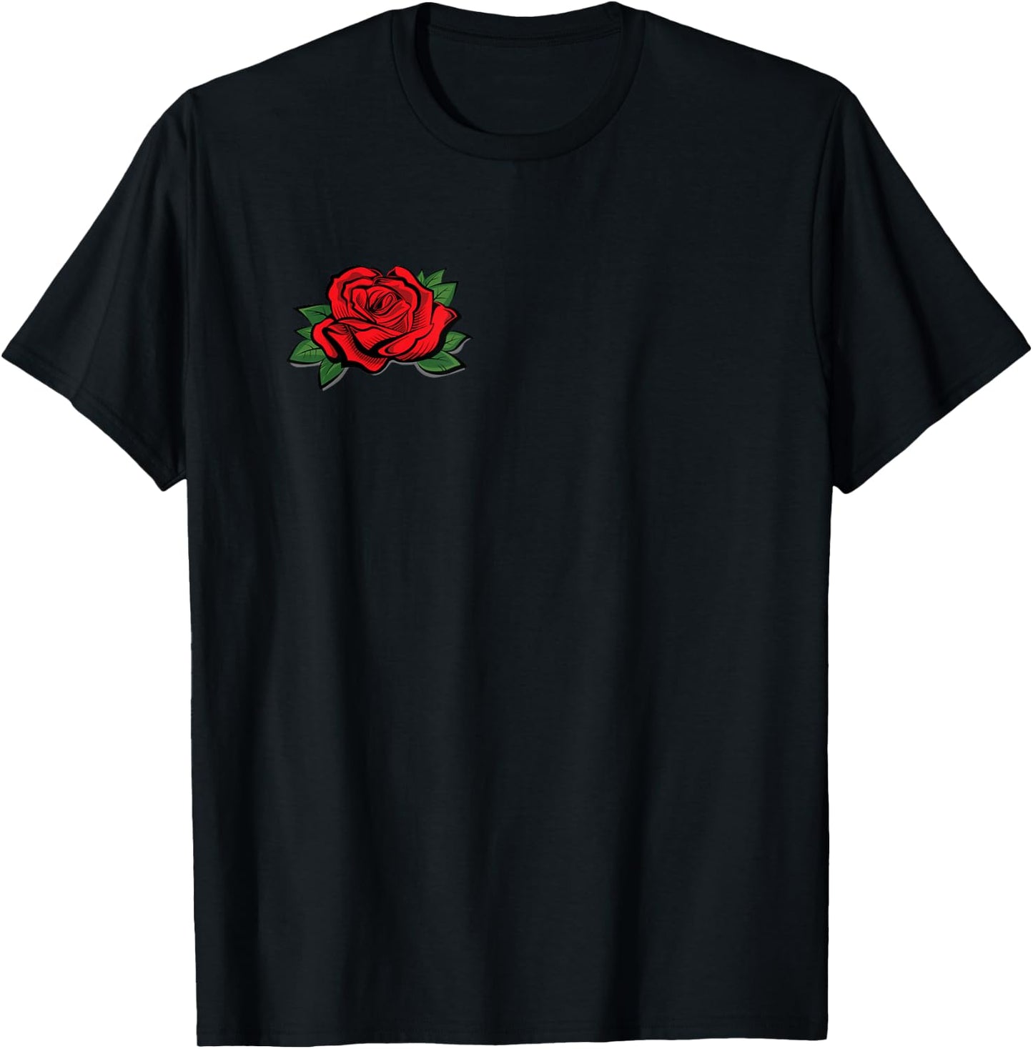 Red Rose Pocket Patch | Tie Dye Rose Pocket Gift T-Shirt - T-Shirt | Black