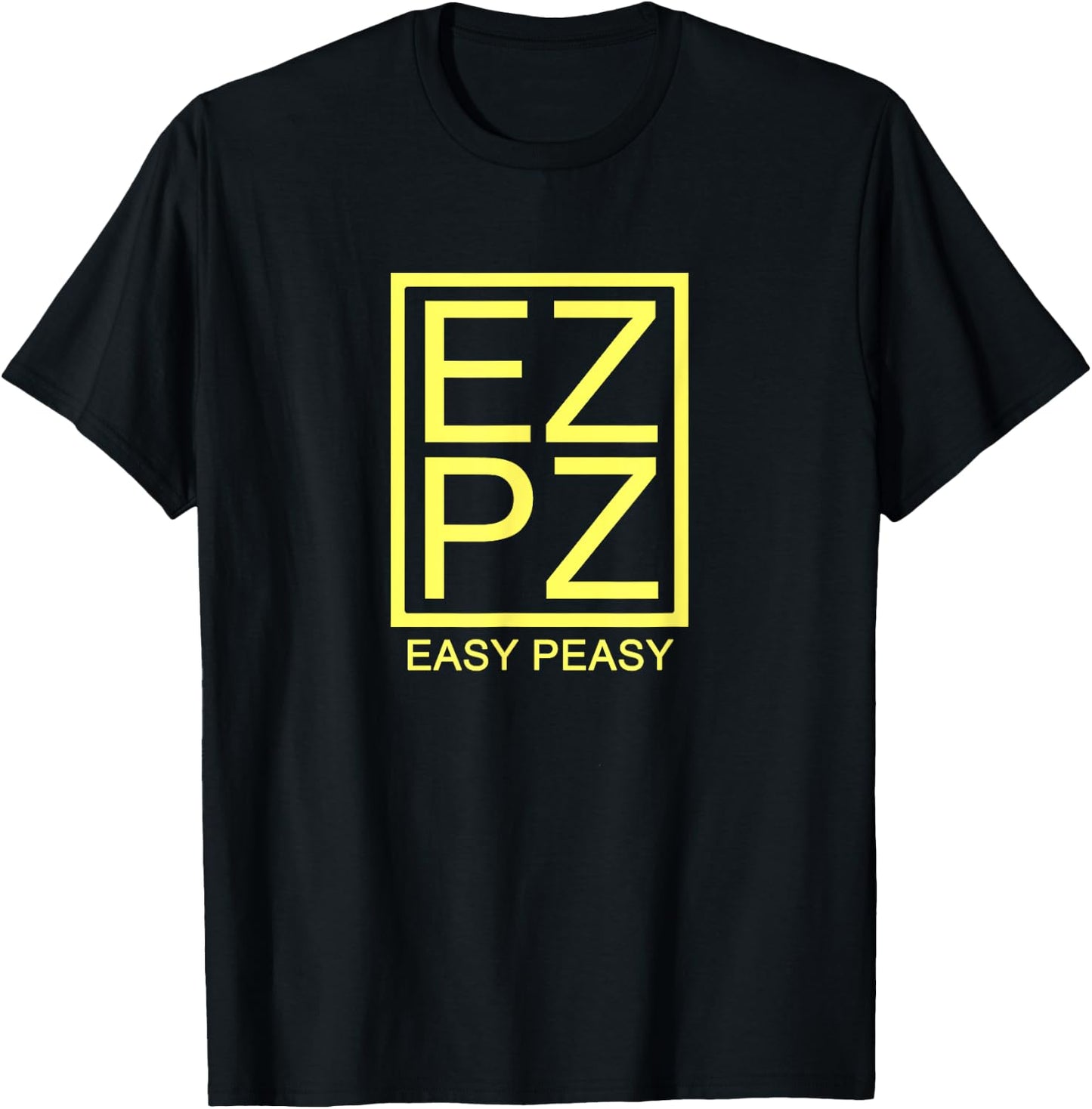 Out N' Away Men's Easy Peasy Funny Acronym EZPZ Humoristic Novelty Typography - Black, Small - Minimalist Square Box Design, Hilarious Meme Slogan T-Shirt - T-Shirt | Black