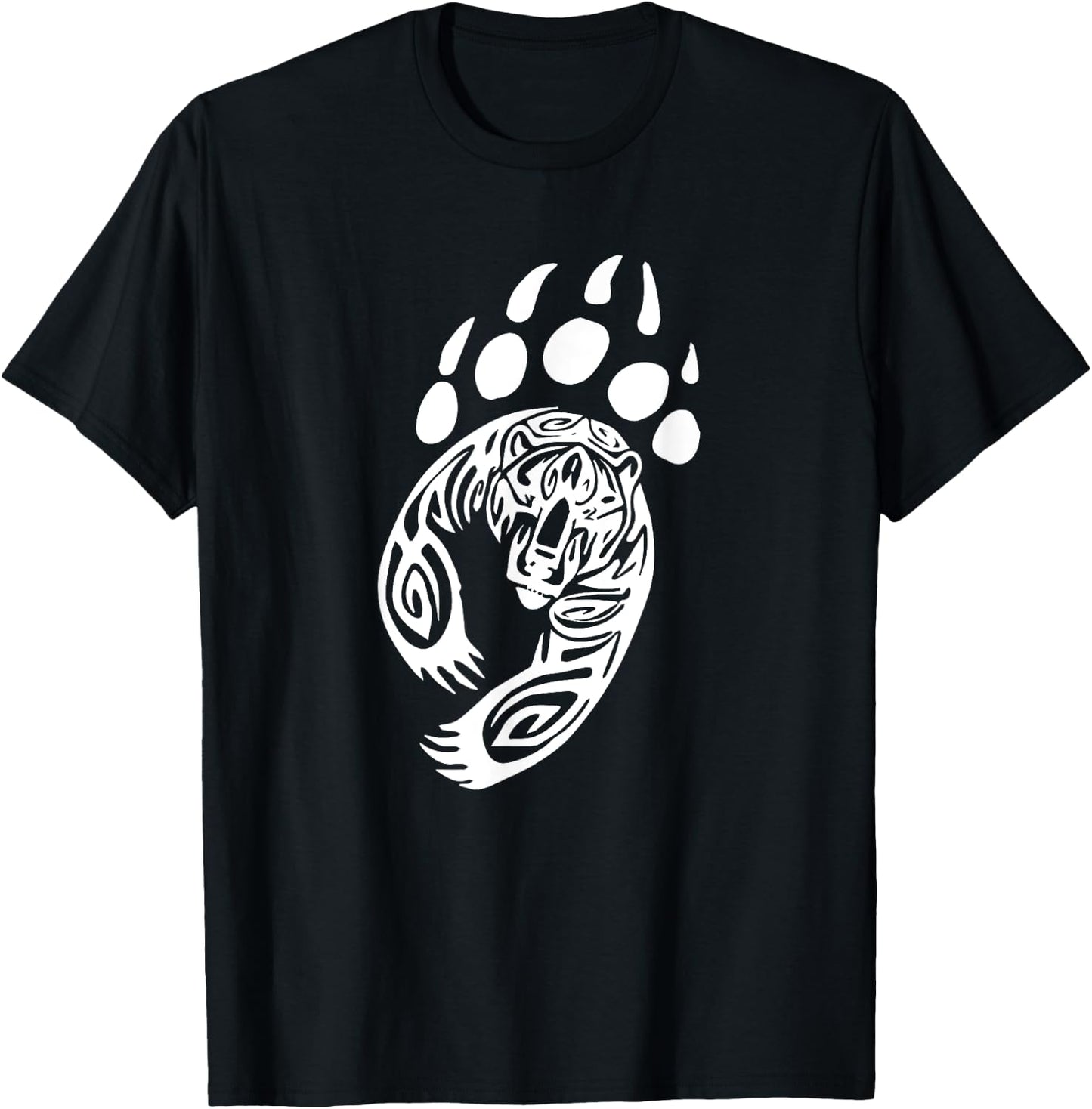 Bear Paw Tribal Grizzly Black Papa Momma Tattoo Style Art T-Shirt - T-Shirt | Black