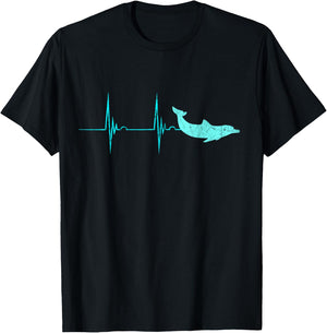 Bottlenose Dolphin Heartbeat Mammals EKG Pulse Ocean T-Shirt - T-Shirt | Black