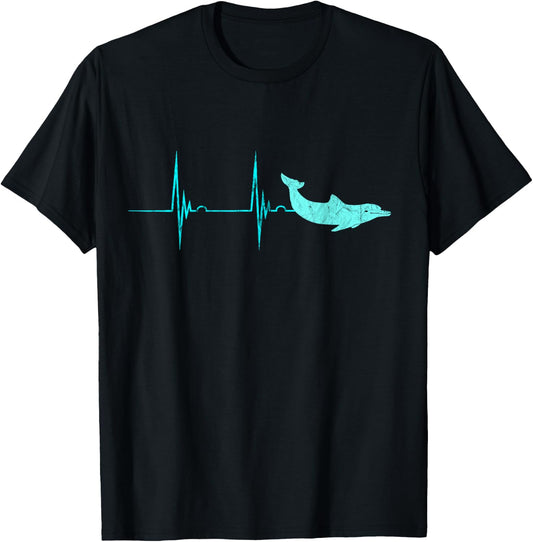 Bottlenose Dolphin Heartbeat Mammals EKG Pulse Ocean T-Shirt - T-Shirt | Black