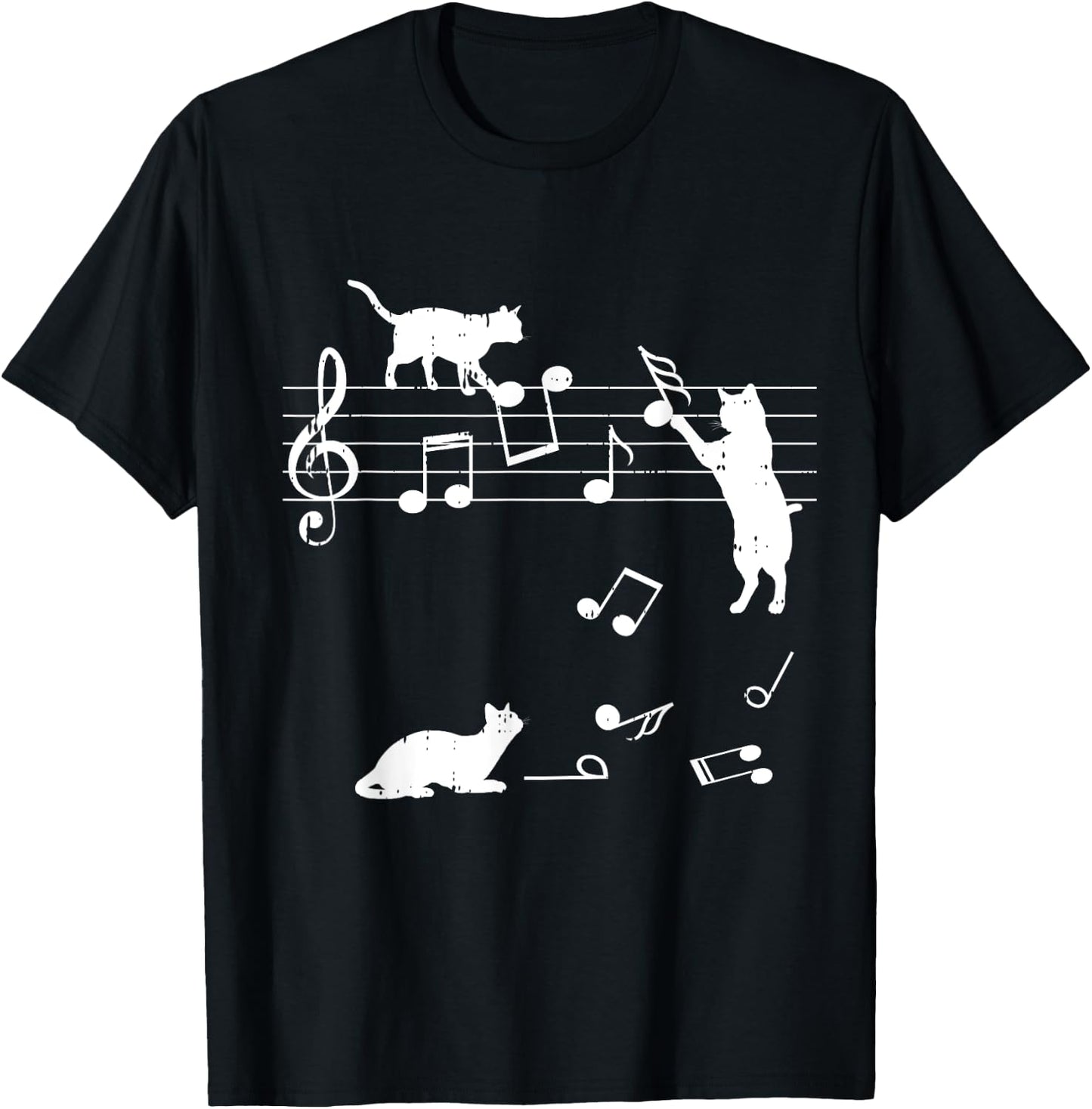 Cats Musical Notes Funny Music Lover Outfit Gift T-Shirt - T-Shirt | Black