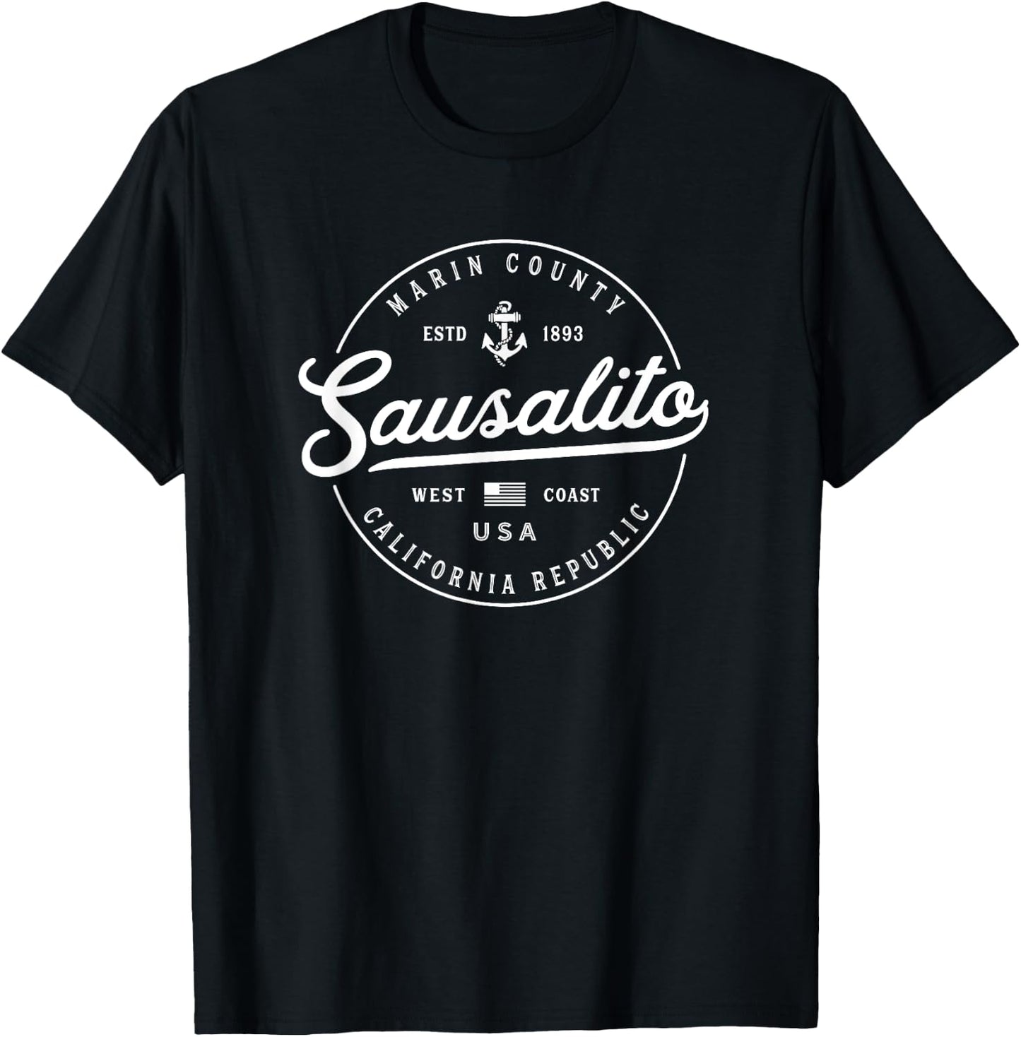 NAUTICAL Anchor Sausalito California Travel Vacation T-Shirt - T-Shirt | Black