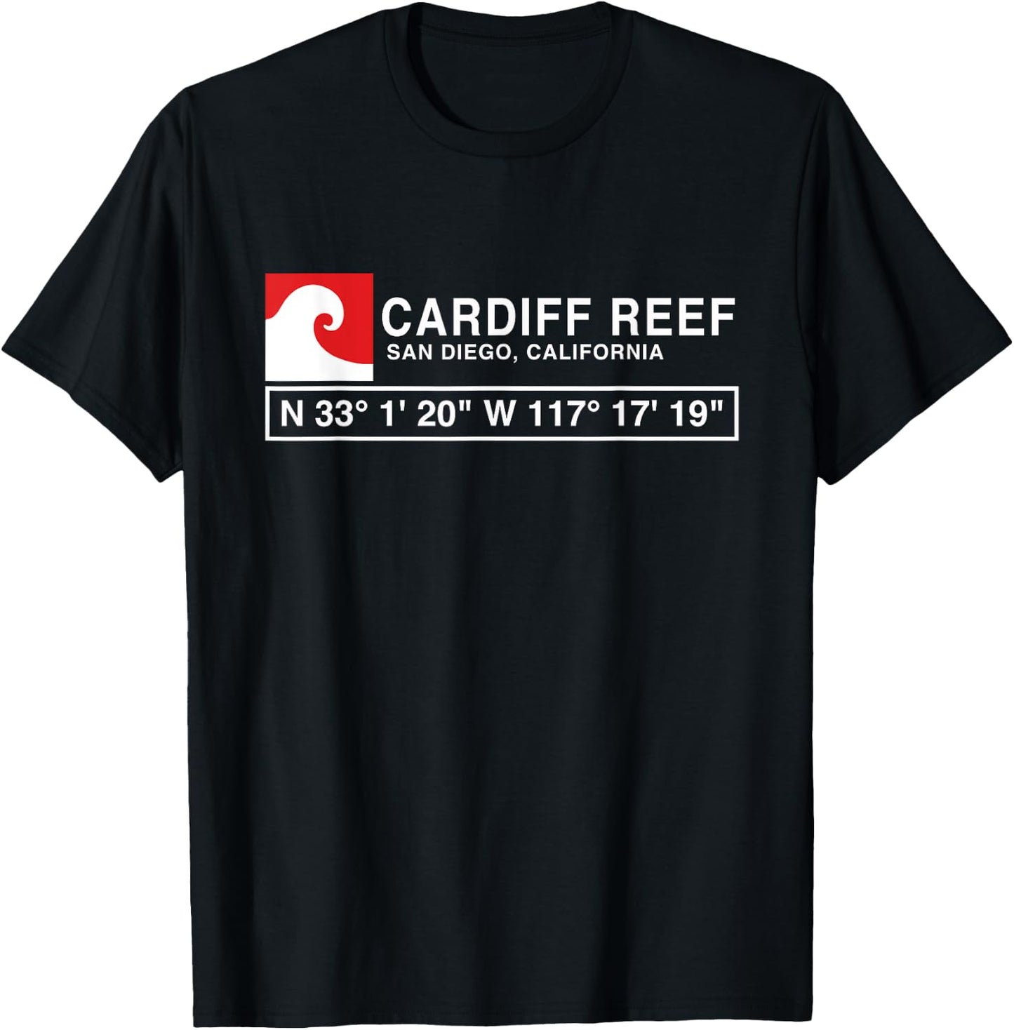 Cool Cardiff Reef Surf with Gps Coordinates T-Shirt - T-Shirt | Black