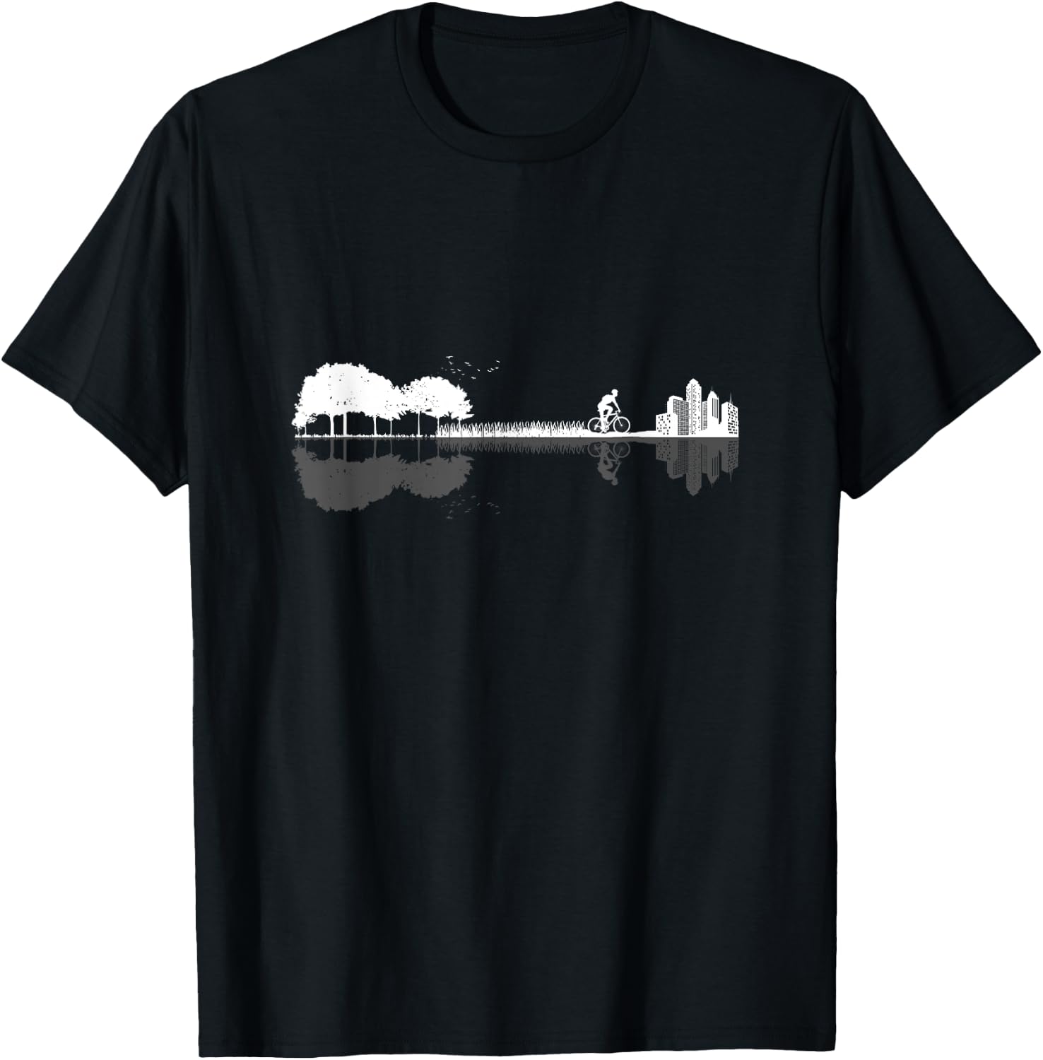 Bicycle Rider Guitar Silhouette Gift T-Shirt - T-Shirt | Black