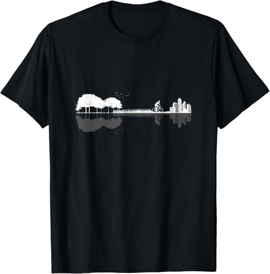 Bicycle Rider Guitar Silhouette Gift T-Shirt - T-Shirt | Black