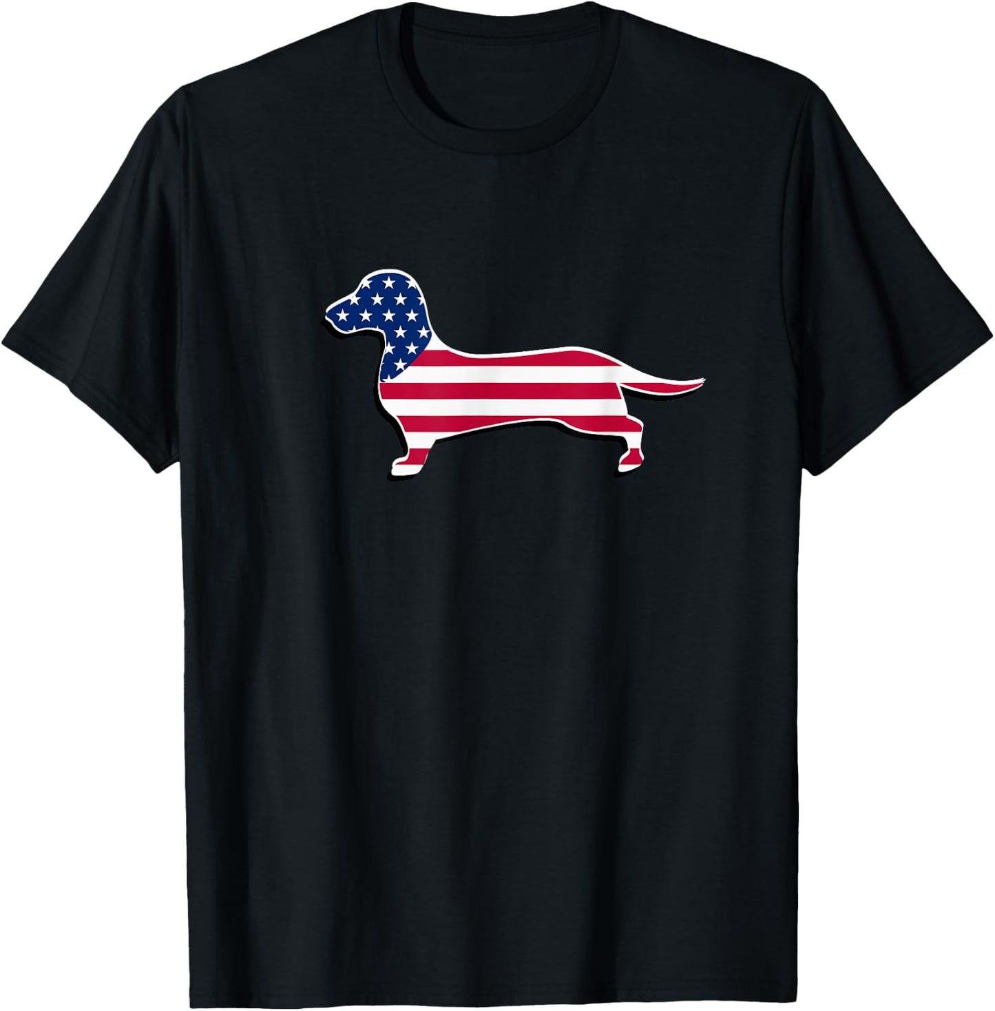 Dachshund Dog - American USA Flag Patriotic 4th Of July T-Shirt - T-Shirt | Black