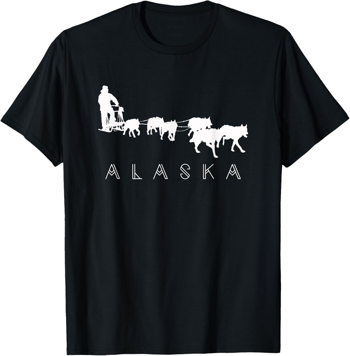 Alaska Sled Dogs Mushing - Sled Dog Team White Silhouette Men Women Girls Kids T-Shirt - T-Shirt | Black