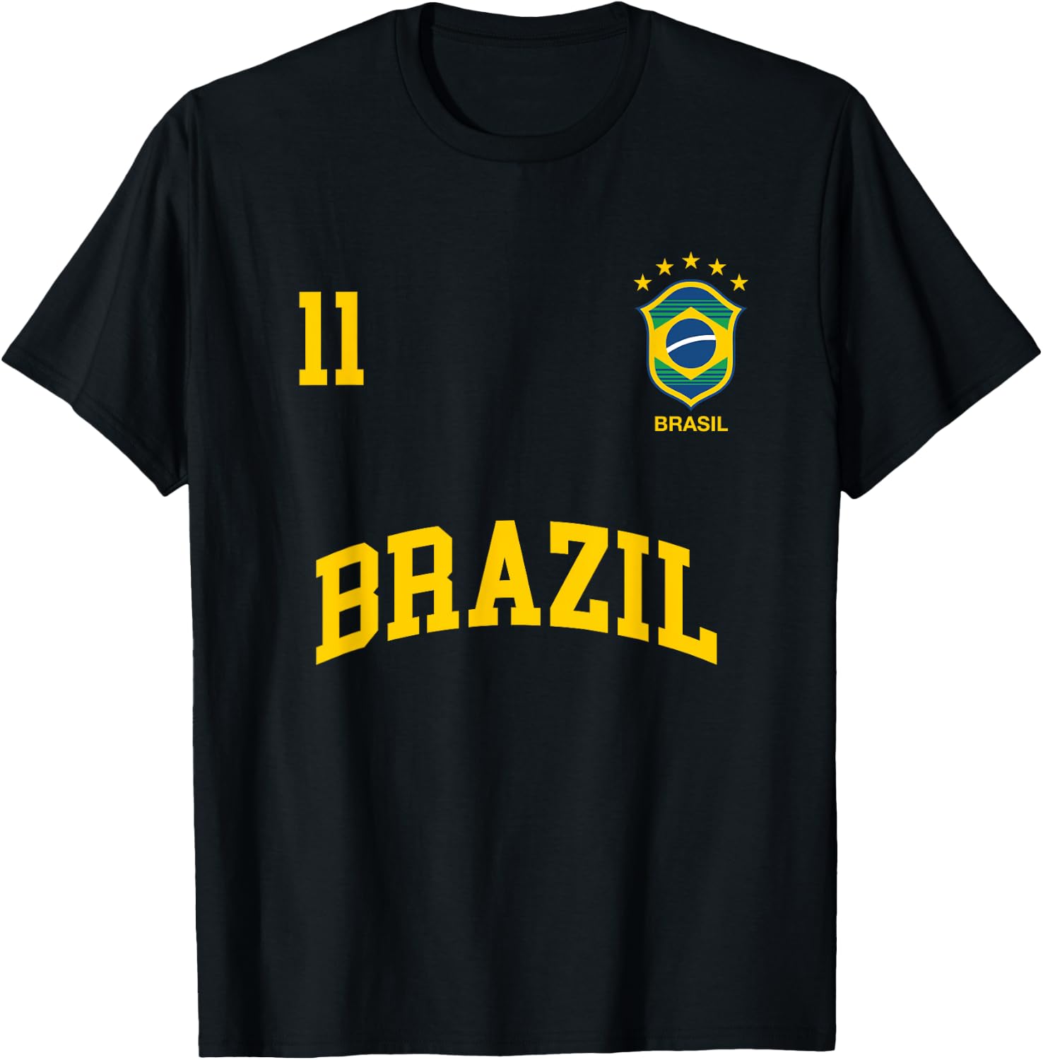 Brazil Number 11 Brazilian Soccer Team Sports Shirt T-Shirt - T-Shirt | Black