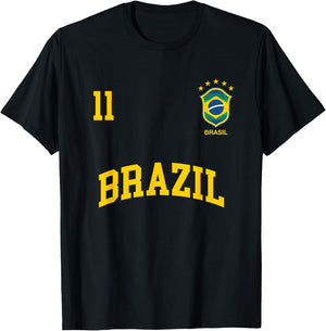 Brazil Number 11 Brazilian Soccer Team Sports Shirt T-Shirt - T-Shirt | Black