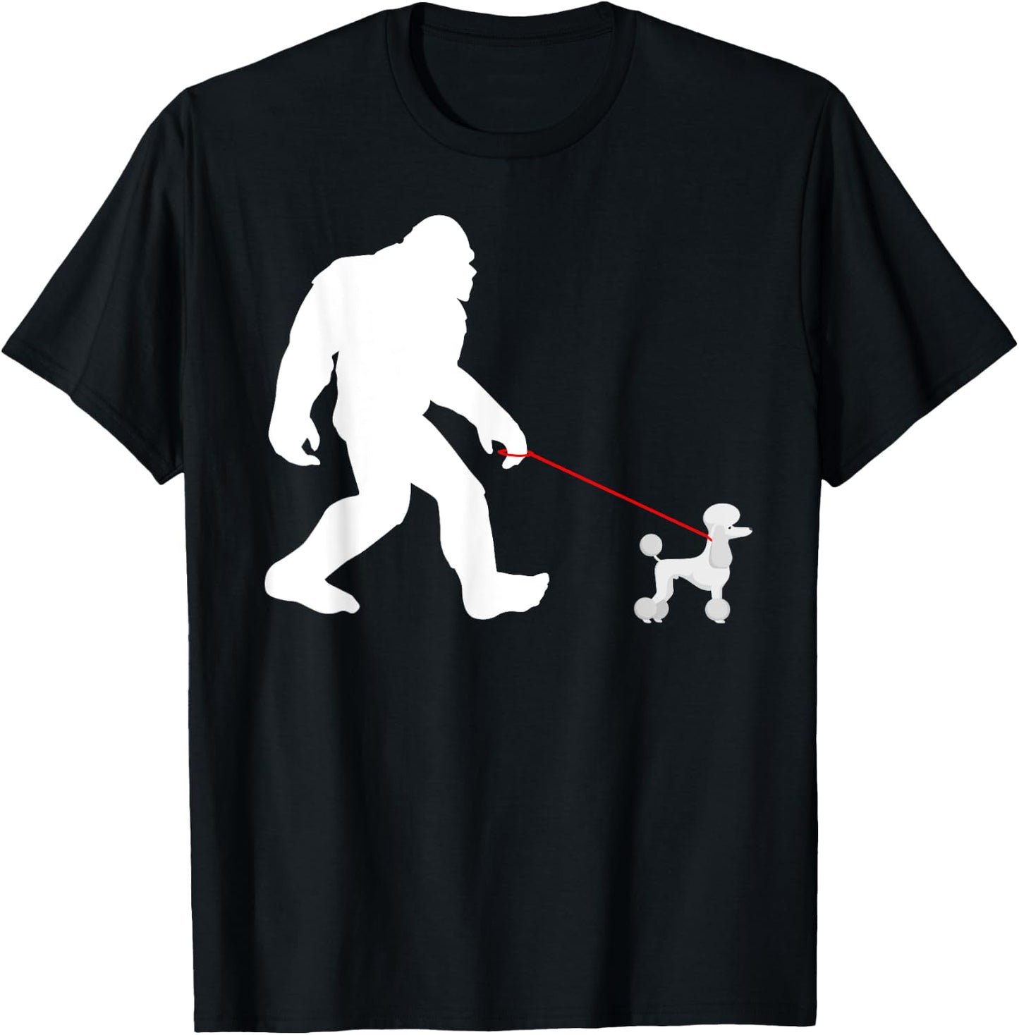 Bigfoot Walking Poodle Sasquatch with Poodle Dog Women Girls Kids T-Shirt - T-Shirt | Black