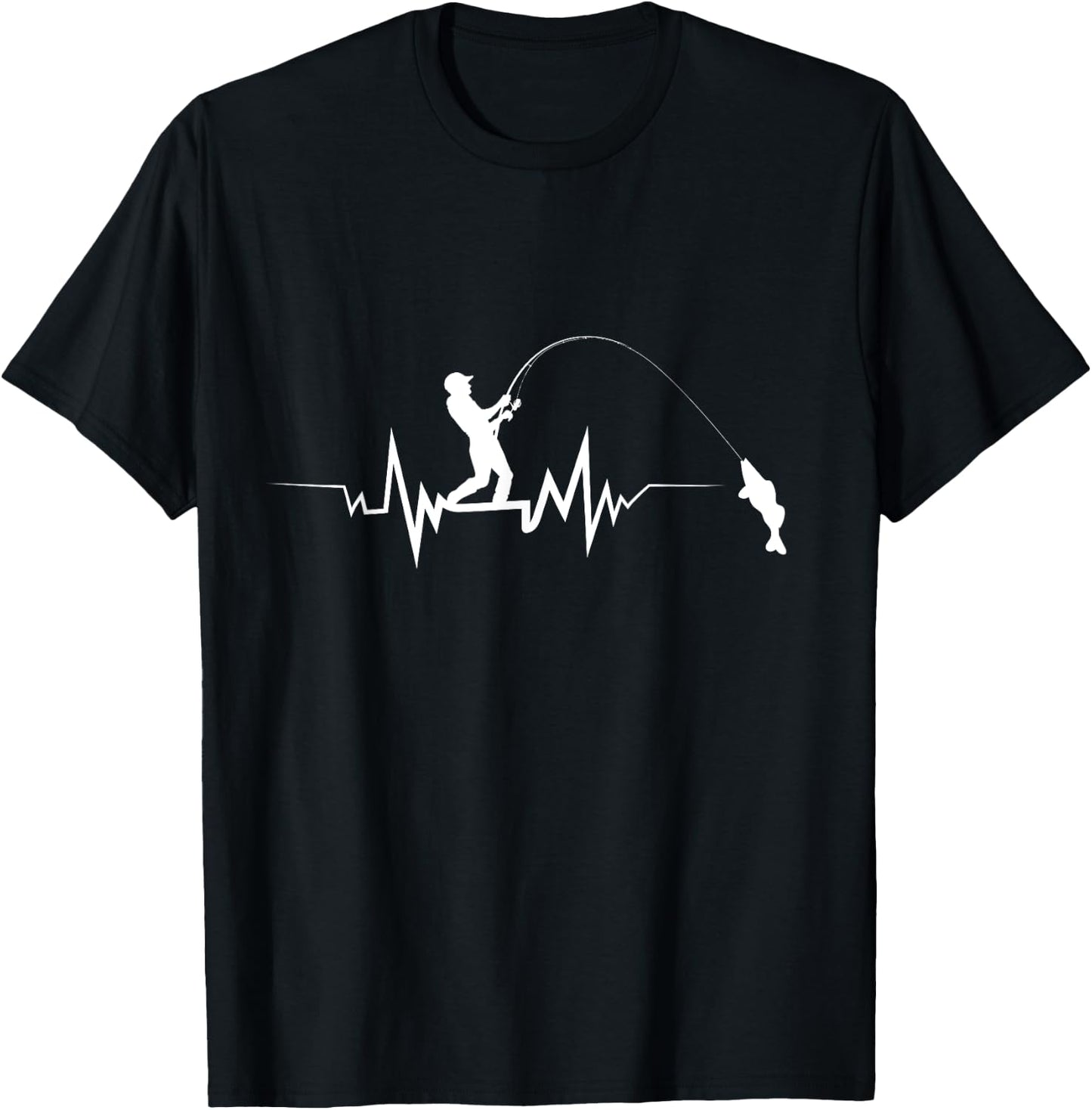 Fishing Heartbeat Cool Beat Great Gift Fisherman Large Black T-Shirt - T-Shirt | Black