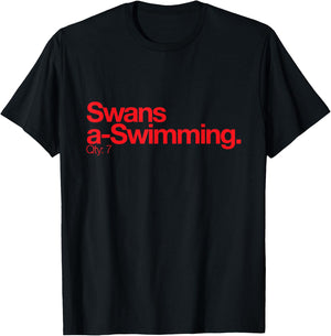 Minimalist Christmas T Shirt - Swans a Swimming Q 7 T-Shirt - T-Shirt | Black
