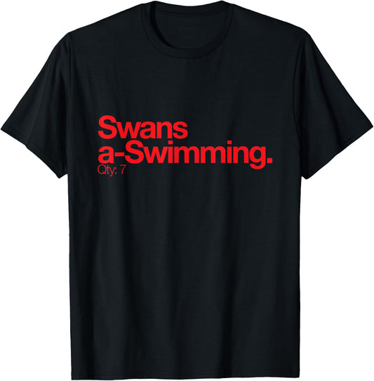Minimalist Christmas T Shirt - Swans a Swimming Q 7 T-Shirt - T-Shirt | Black