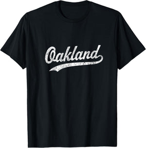 Oakland CA Vintage Baseball Sports Script T-Shirt - T-Shirt | Black